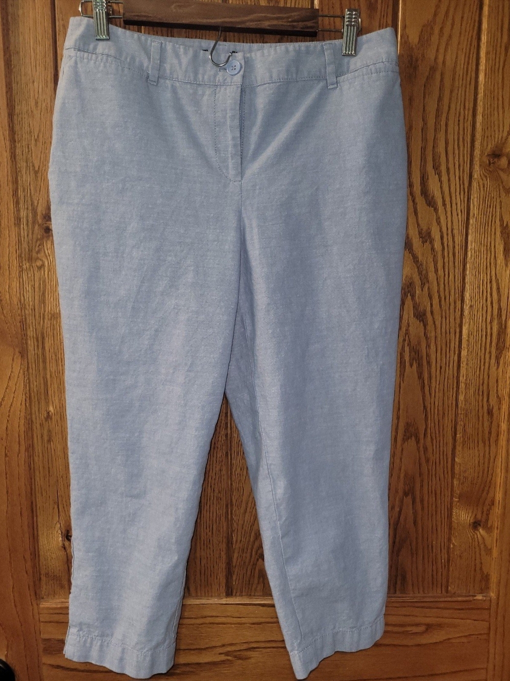 Light Blue Women's Linen Blend Cropped Pants 100% Cotton, Size 12